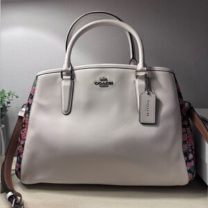Coach Margo Chalk White with Pink Floral Detail Satchel Crossbody Bag